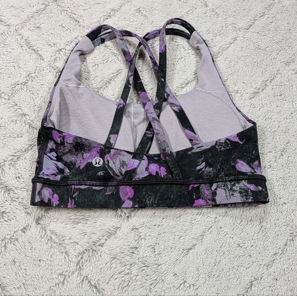 Lululemon Sports Bra Women's 4 Black Purple Floral Shift Energy Yoga Strappy - Picture 5 of 5